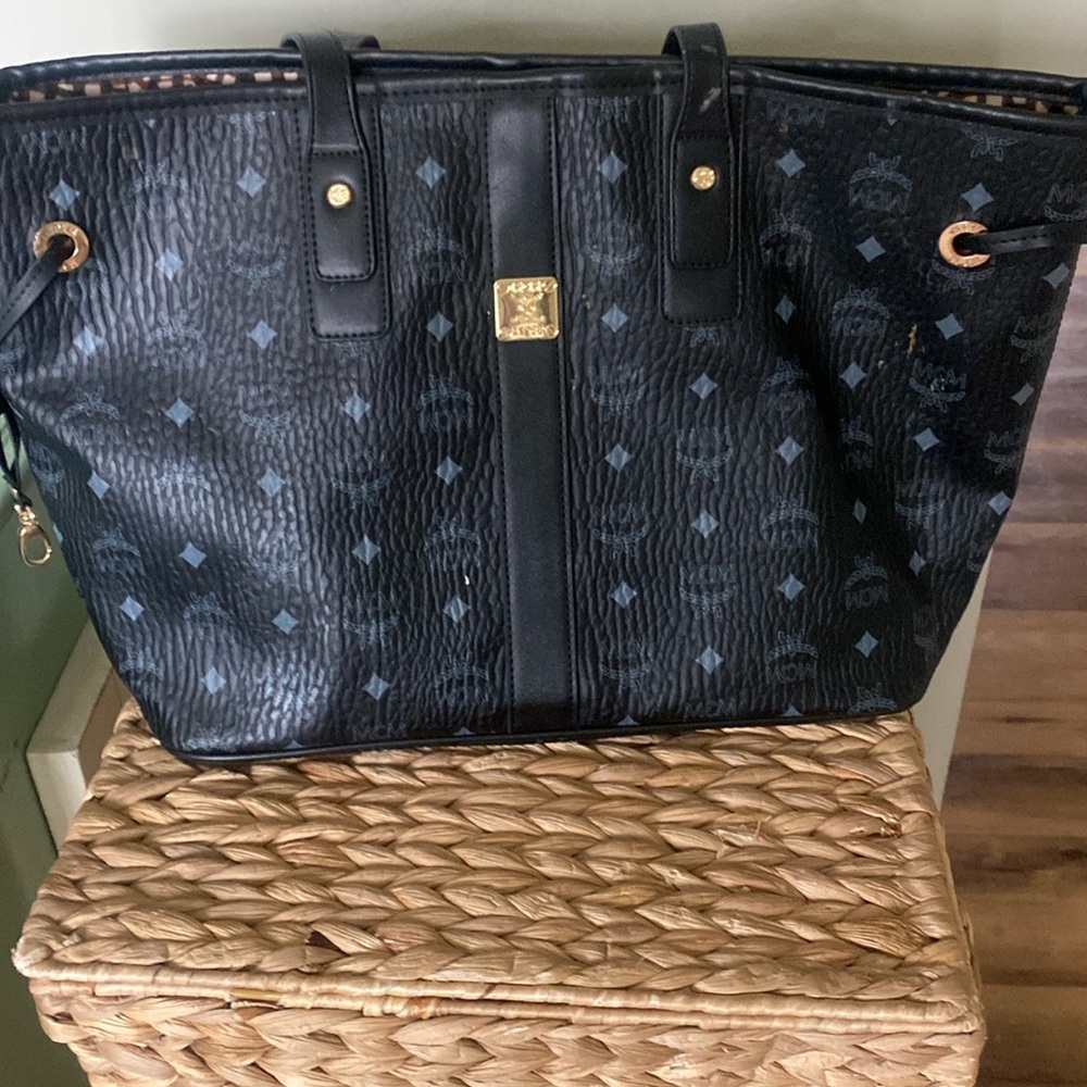 MCM black leather tote